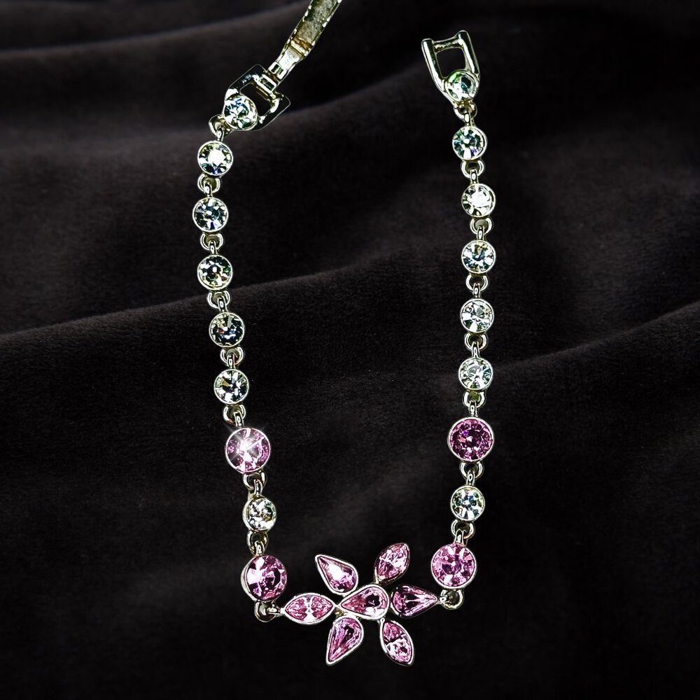 Crystal Link Bracelet in Pink & Clear Stones – Floral Centerpiece